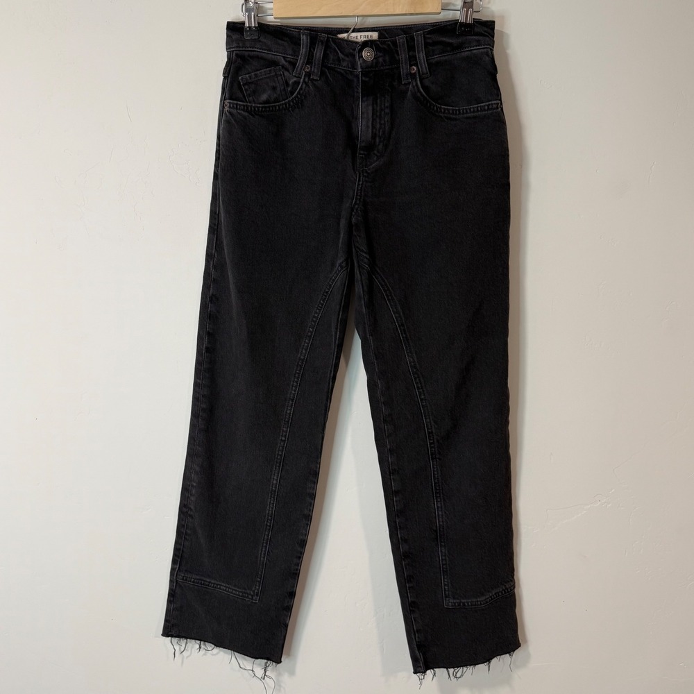 We The Free Risk Taker Jeans 26 Black Seamed Raw Hem Straight Leg OB1098595